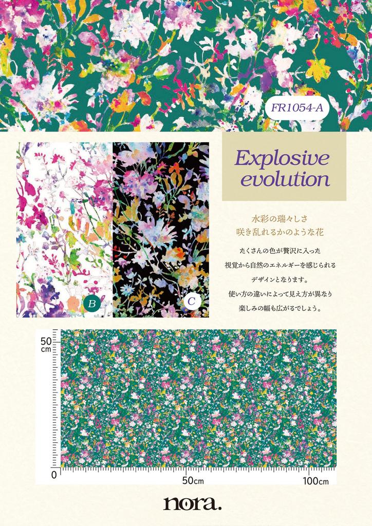 Geometric Floral and Botanical Sheeting Made in Size 22B 110cm x nora. FR1054-C Watercolor-Inspired Fabric, Cotton, Japan, Pre-Cut, (Black, 100cm)