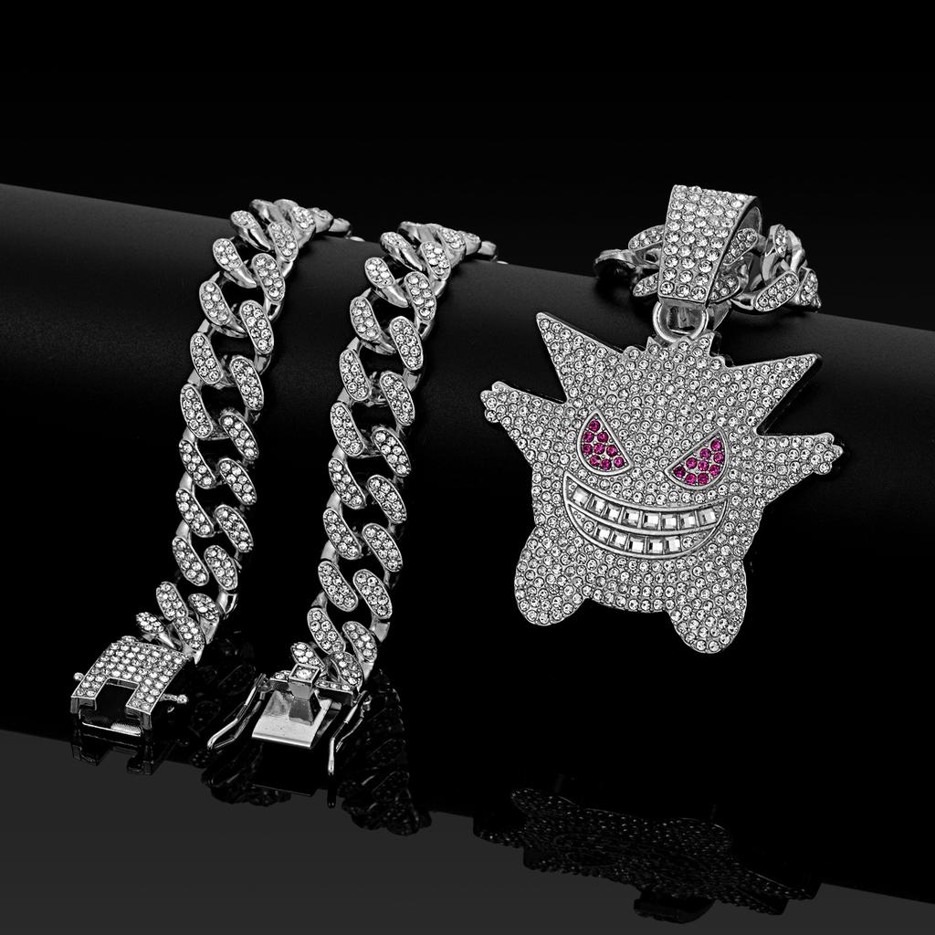 Hot-selling Anime Gengui Elf Diamond-encrusted European and American Style Hip-hop Cuban Chain Trendy Men's Necklace Jewelry
