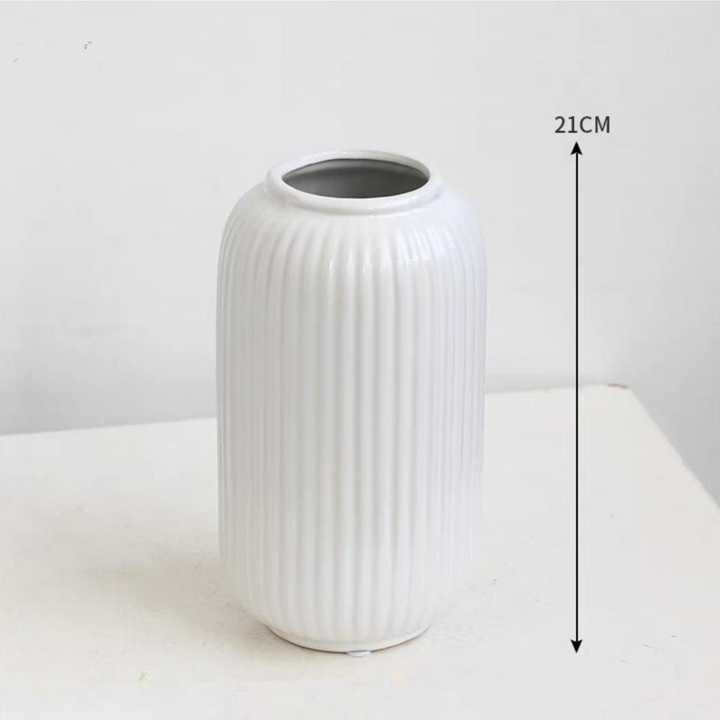 Modern White Striped Ceramic Vase for Minimalist Living Room Decor and Dining Table Display