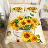 Cartoon Gnome Sunflower Duvet Cover King Queen Lovely Dwarf Flowers Bedding Set Yellow Floral Comforter Cover with 2 Pillowcase