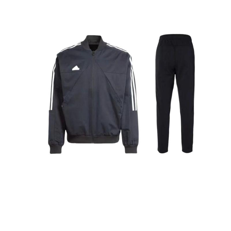 

Adidas Sport Performance Striped Color Block Logo Long Sleeve Jacket And Mid Rise Long Pants Casual Sports Set Unisex Sports Set Black DQ3093+-IP3791 M