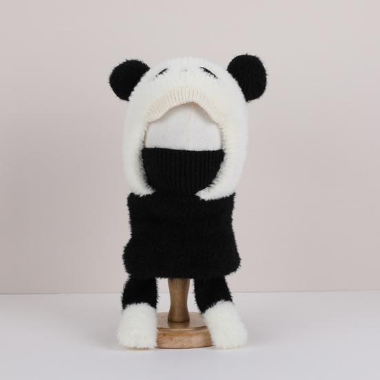 Kids Hat with Face Guard Scarf Plush Inner Lining Solid Color Bear Shape Warm Windproof Knit Hat Autumn Winter Outdoor Wear