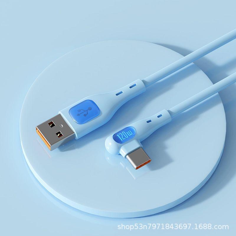 

3-цветный 120 Вт USB C-образный кабель, жидкий мягкий силиконовый кабель для быстрой зарядки данных, подходящий для телефонов Xiaomi Samsung, кабель для зарядки USB-C 1.2m синий