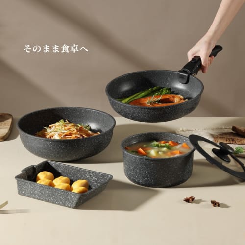 CAROTE 12-Piece Frying Pan Set, Induction and Gas Compatible, Free of Harmful Substances like PFOA, Professional Grade, 5-Layer Construction, Lightwei