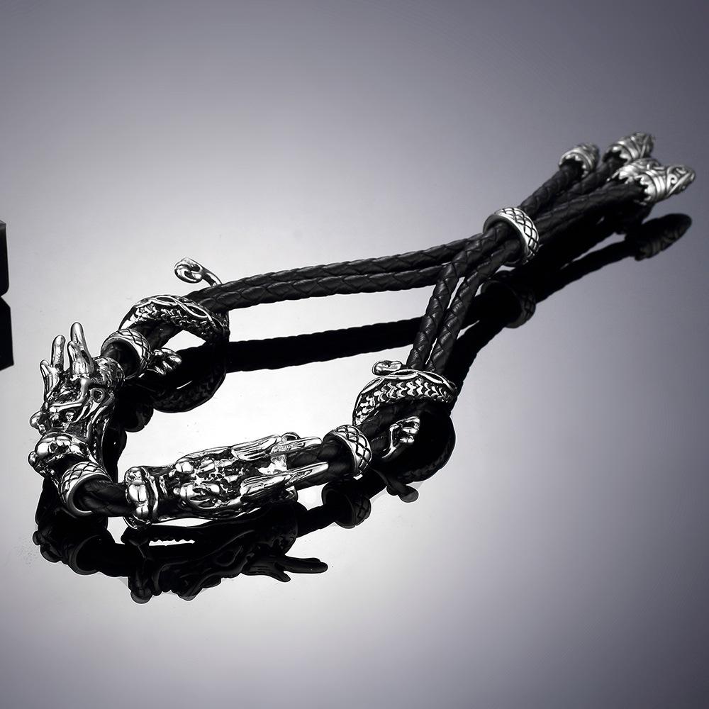 Crow Ornaments Retro Dragon Head Titanium Steel Leather Adjustable Men s Bracelet WS-004
