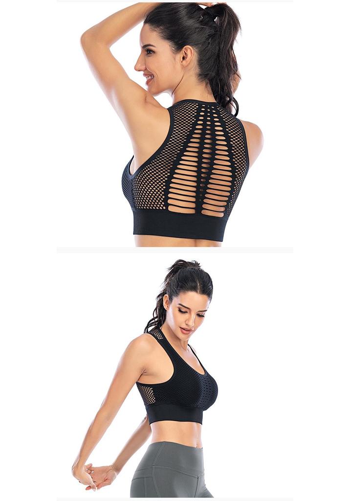 Breathable Mesh Sport Bra with Wide Straps and Stylish Back Design