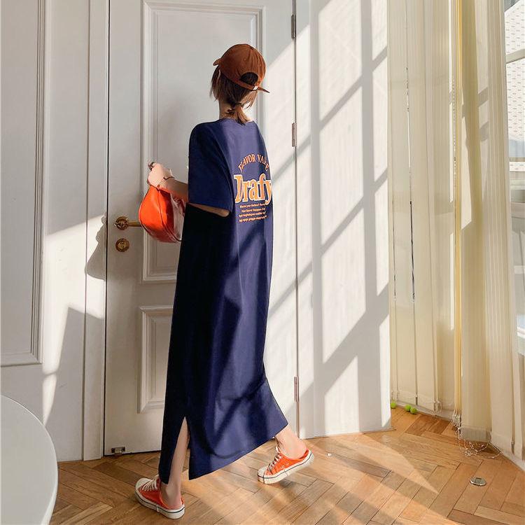 Summer Fashion Plus Size Women's Dress Split Printed T-Shirt Long Long Dresses
