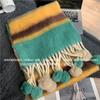 Rainbow Cake Color Pulling Warm Women's Soft Waxy Stripes Cold-proof Long Dopamine Fringed Hairball Scarf