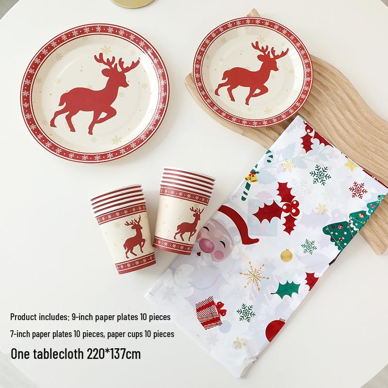 Red Plaid Disposable Christmas Tablecloth for Rectangle Party or Coffee Tables