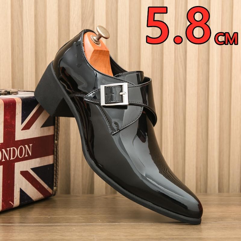 Luxury Designer Monk Leather Men Shoes 5.8CM High Heels Polish Buckle Strap Pointed Toe Casual Shoes Men Party Wedding Shoes