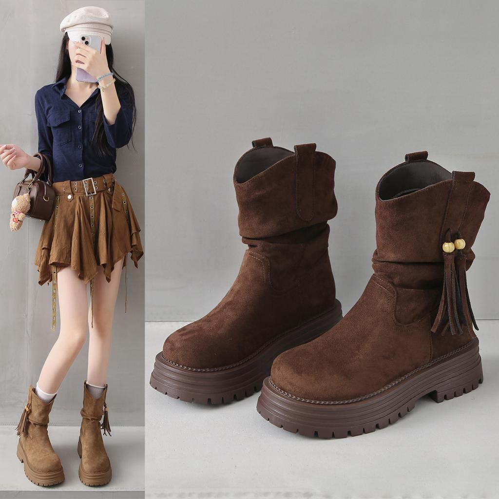 Retro Martin boots 2025 new autumn and winter versatile non-slip western boots women's British style thick-soled high-top short boots