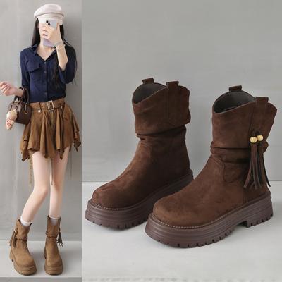 Botas Retro Martin 2025 novo outono e inverno versáteis antiderrapantes botas western estilo britânico feminino sola grossa cano alto botas curtas