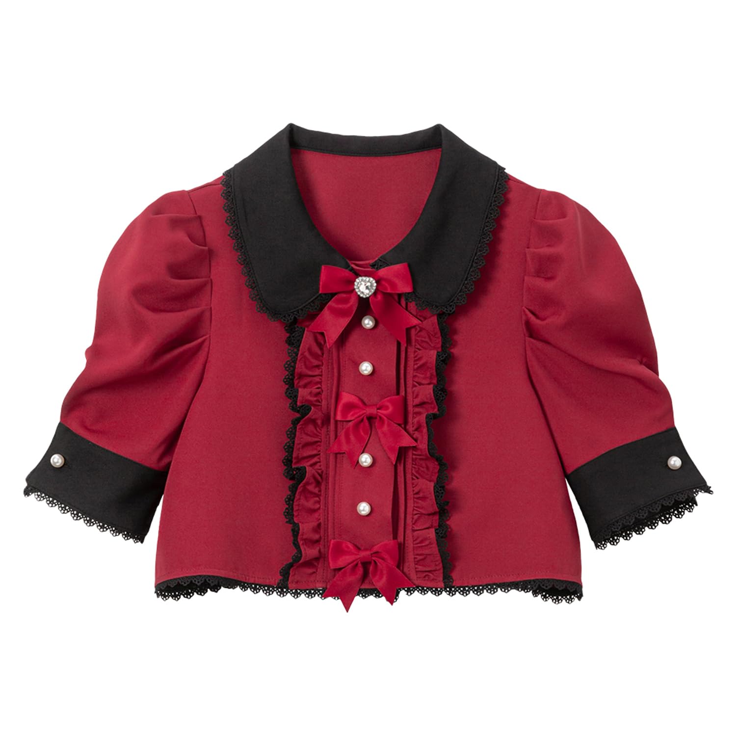 

Short mutton sleeve blouse, burgundy, size M, landmine style, sickly cute, mass-produced, Yumetenbo