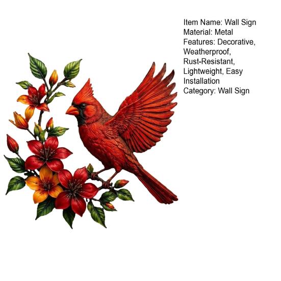 Metal Hummingbird Wall Art Hand-painted Red Bird Wall Hanging Rust & UV Resistant