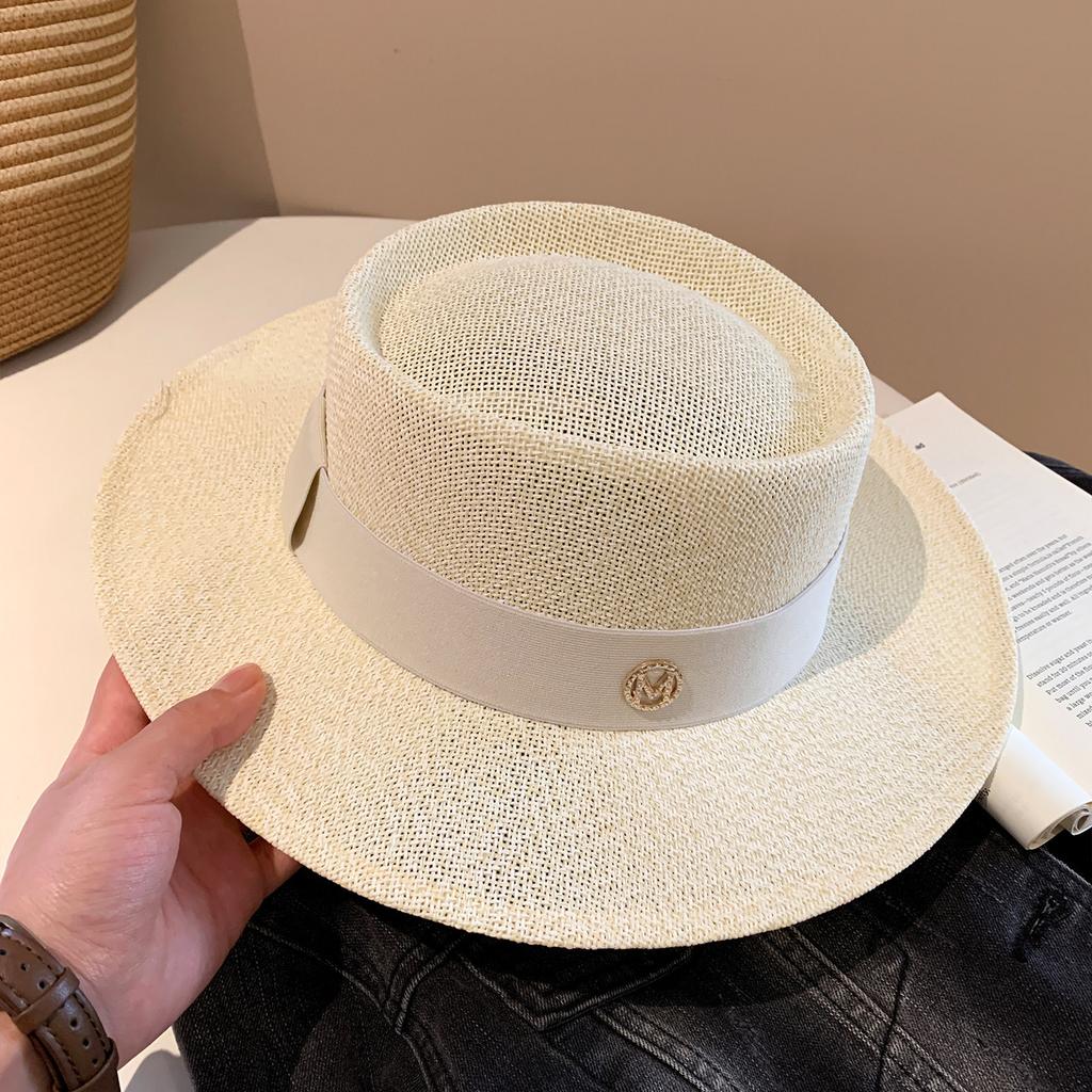 French Hepburn Style Flat Top Straw Hat Women's Spring Summer Sunshade Sun Protection Seaside Vacation Photo Versatile Wide Brim Sun Hat