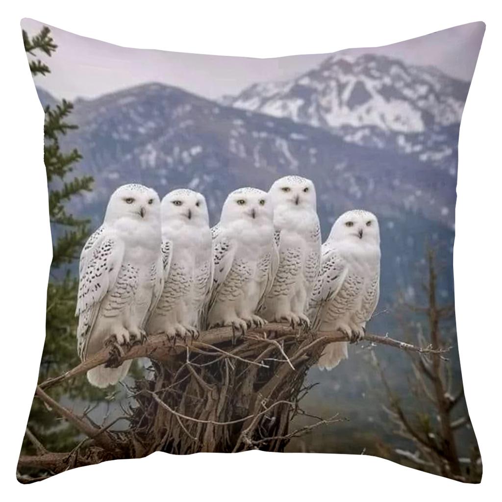 Barn Owl Decorative Pillows With Nest And Mountain Scenes Polyester Pillowcase, Sofa Decorative Cushion Cov Headboard Pillow