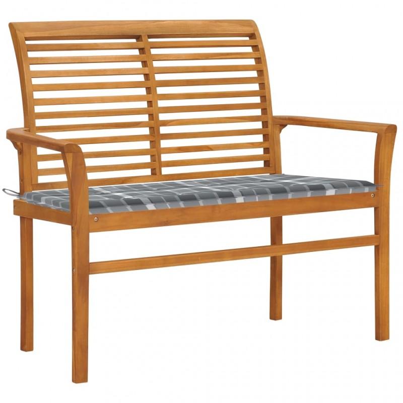 Day and Night - Day and Night Teak Wood Garden Bench with Gray Checkered Cushion 112 Cm