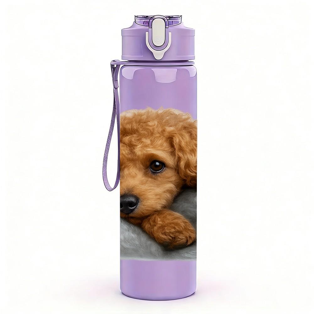 1PC Teddy Puppy Cozy Blanket 750ml Color Plastic Sports Water Bottle Leakproof Flip Straw Lid Suitable for Sports Office Home Use