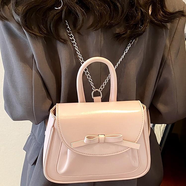 Fashionable Pink Bow Backpack for Women's Autumn and Winter New Simple and Versatile Student Backpack High-end Bag