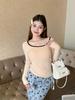Korean Autumn/Winter Square Collar Long-Sleeve Velvet T-Shirt with Chest Pads for Women - Slim, Versatile, Warm Bottoming Top
