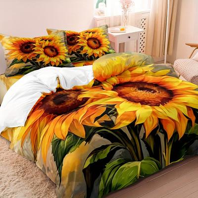 3pcs Sunflower Down Duvet Cover Set, 1*Duvet Cover and 2 Pillowcases, No Insert Included. Soft Comfortable Breathable