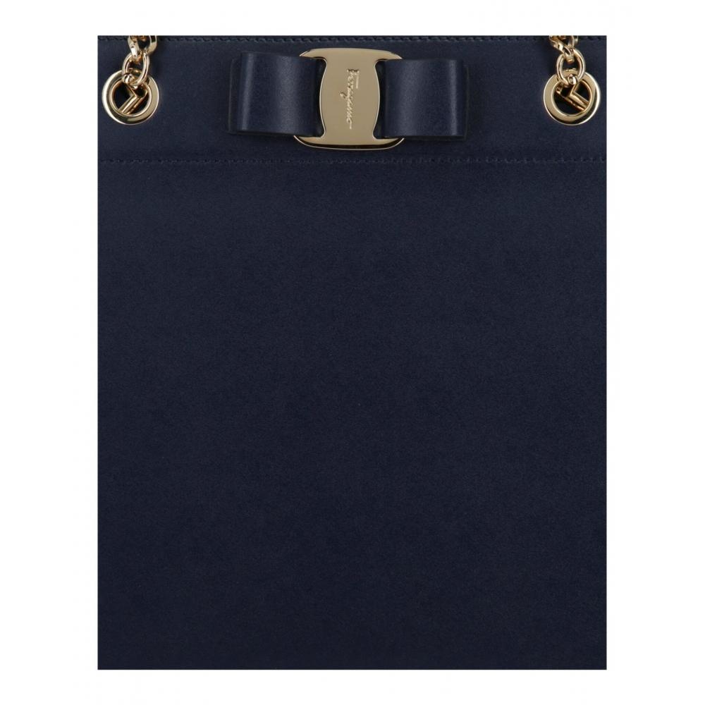 Salvatore Ferragamo Vara Bow Smooth Leather Shoulder Bag Navy