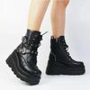 Woman Motorcycle Platform Boots Gothic Shoes New Women's Pu Leather Ankle Boots Women Autumn Winter Round Toe Lace Up Shoes