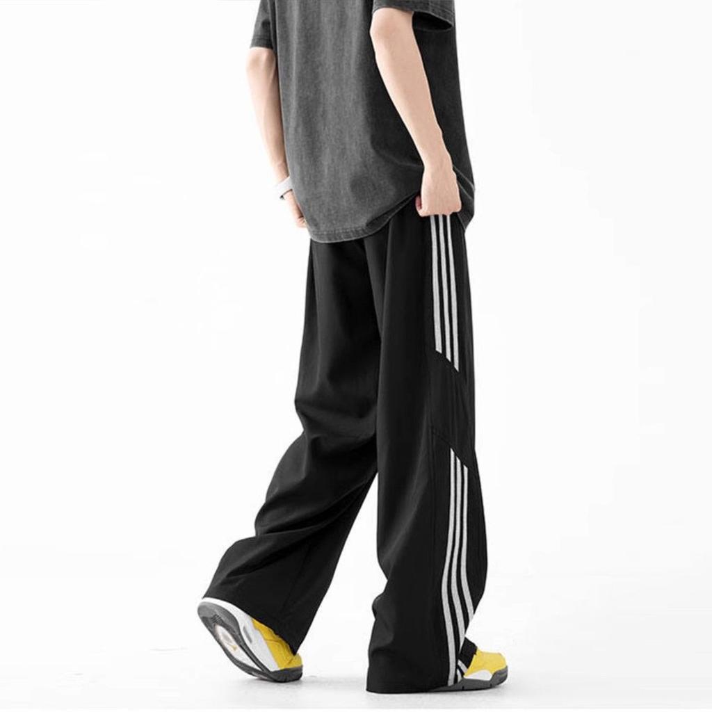 Ice Silk Striped Casual Pants for Men and Women Summer Thin Fashion Brand Loose Quick-drying Straight Pants for Charge Paratrooper Pants for Men