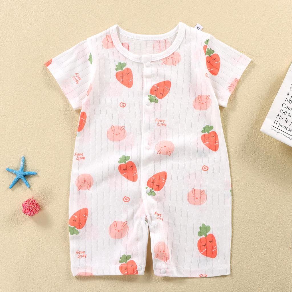 Newborn Cotton Short Sleeve Summer Romper: Open-Front Bodysuit for Boys & Girls