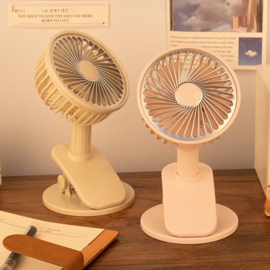 Rechargeable Clip Fan with LED Light Quiet Small Desk Fan 360 Degree Adjustable 3 Speeds Mini Personal Table Fan for Bed Office Camping