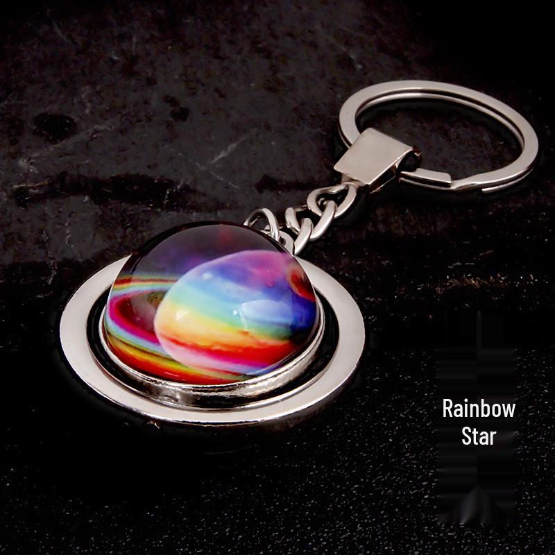 Rotating Saturn & Planets Crystal Keychain with Luminous Sun & Moon