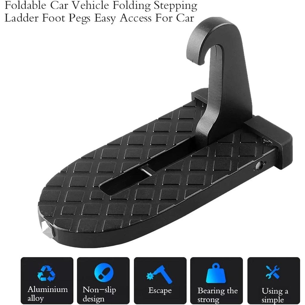 2-in-1 Car Door Step Pedal with Safety Hammer – Universal Folding Foot Peg for Easy Roof Access