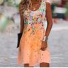Summer Sleeveless Flower Print Fashion Dress O Neck Loose Casual Simple Floral Elegant A-line Short Party Dresses Sweet Woman Clothing