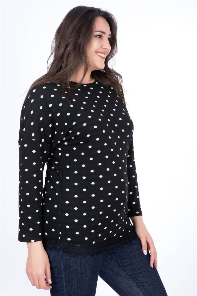 Damen-T-Shirt mit Bluse aus gekämmter Baumwolle in großen Größen und Spitzenrock