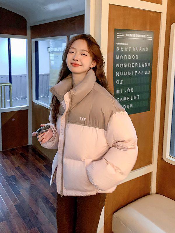 Women's 2025 Korean Style Patchwork Down Jacket - Short, Thickened, White Duck Down, Winter Coat