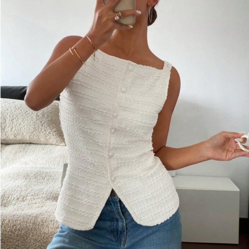 Sexy Summer Shirt Women's Shoulder Strap Style Solid Color Slim Fit Sleeveless Vest Top Women's Clothing