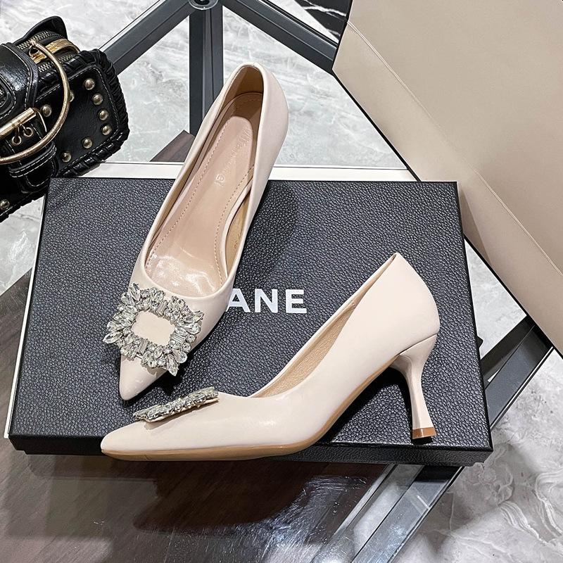 French pointed rhinestone high heels women's summer 2025 new stiletto large size small size black professional single shoes women