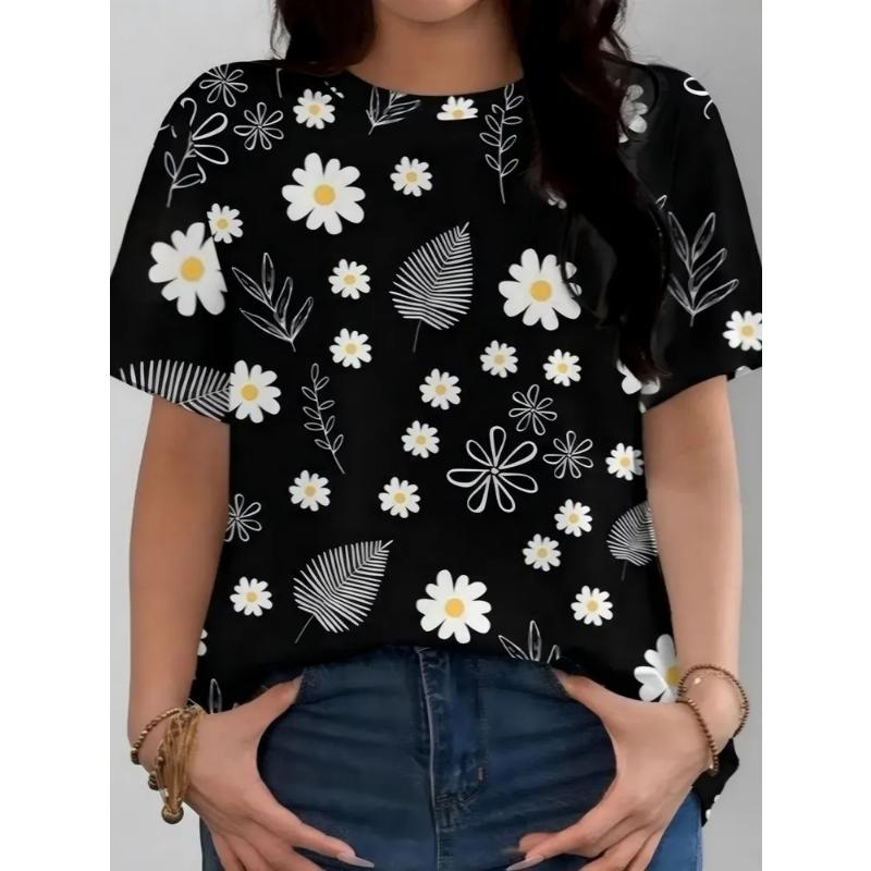 Fashion Women's Crew Neck Short Sleeve 3D Casual Color Printing Casual Short Sleeve Crew Neck T-Shirt