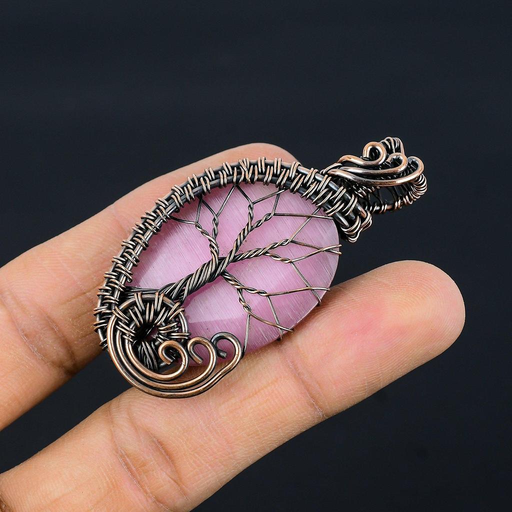 Pink Monalisa Pendant, 999 Copper Wire Wrapped Pendant Handmade Gemstone Jewelry, Gifts For Wife Brand New Pendant