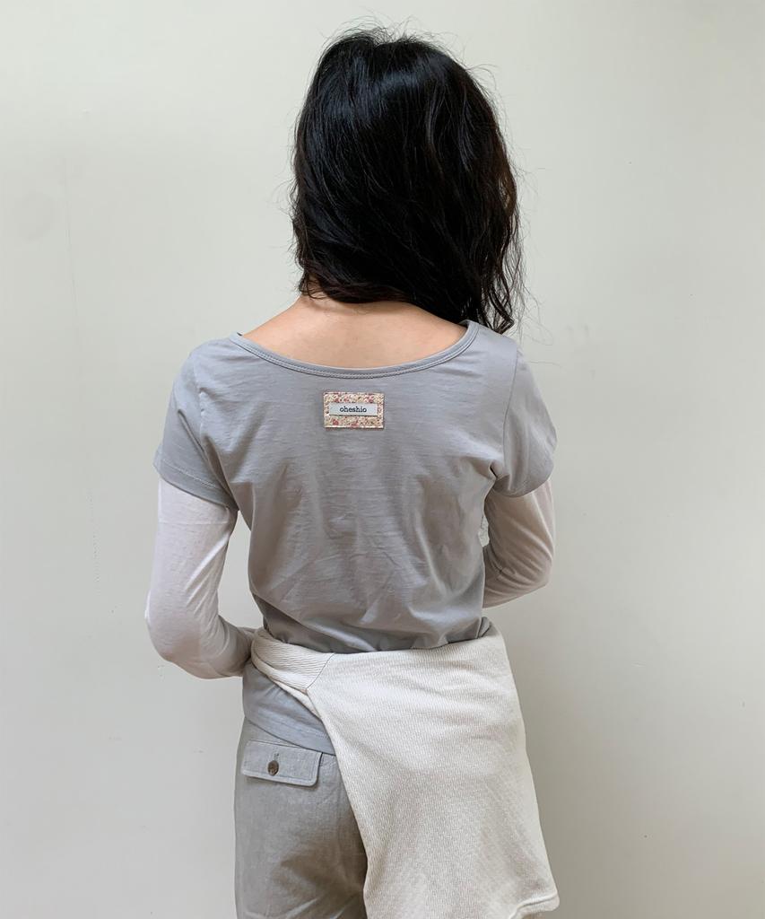 OHESHIO Floral Label Layered T-Shirt, Gray