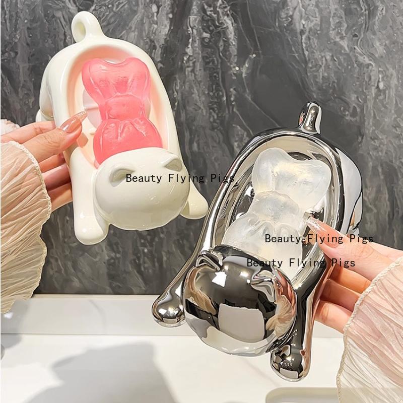 Ceramic Cat Soap Dish Cartoon Soap Storage Box Ceramic Premium Drain Soap Box Handwashing Table Ornament with Drainage Holes