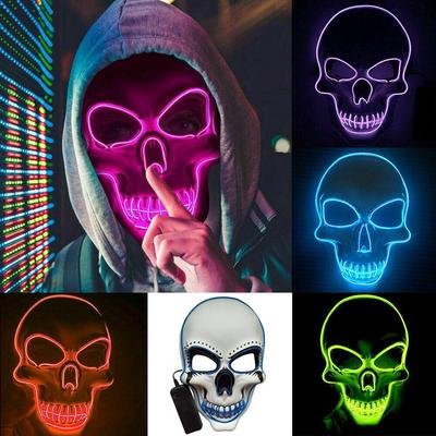 White Skull Glowing Mask Halloween Costume Party Performance Props LED Horror Skull Mask
