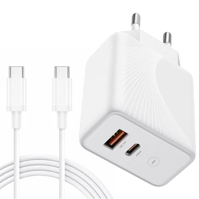 Chargeur Rapide 30W - E.F.CONNECTION - 2 Ports - Câble USB-C 20W - Compatible iPhone 17/16