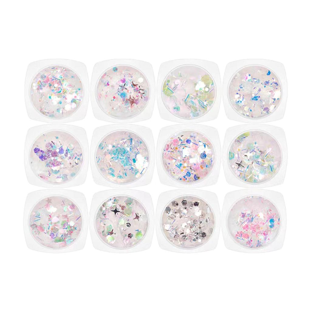 12Pcs Reflective Nail Art Powder Mixed Glitter Sequins Glitter Pigment Nail Crystal Sequins Nails Art Decoration