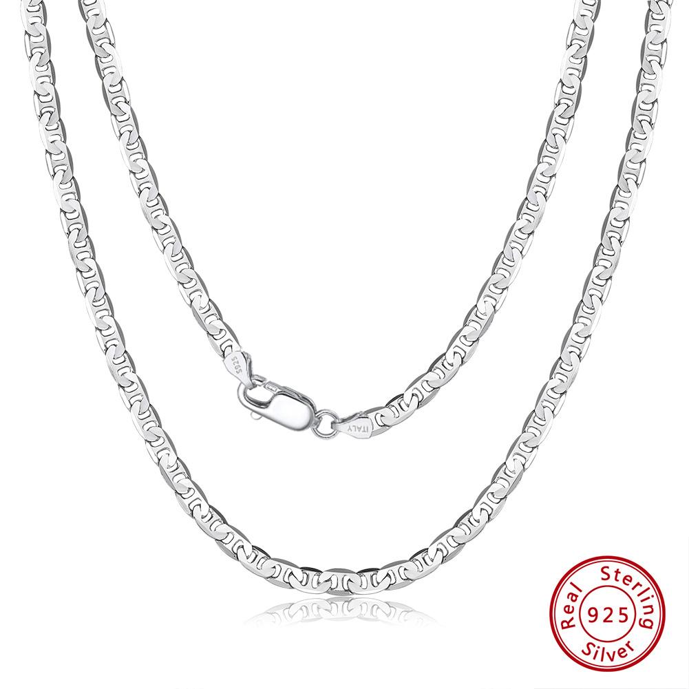 Effie Queen  925 Sterling Silver Cuban Figaro Chain Necklace Dainty Unisex Flat Marine Chain Choker Party Fashion Jewelry SC78