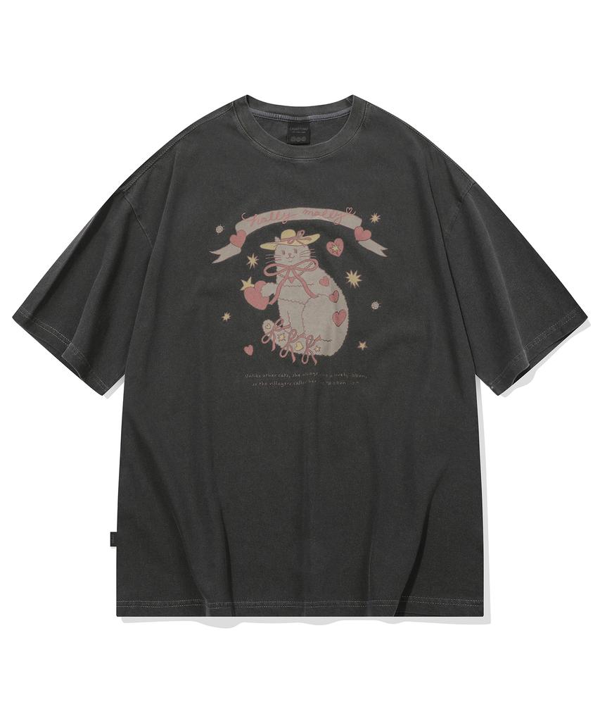 CPGN STUDIO Cat'S Ribbon Pigment Short Sleeve T-Shirt Smoke Black