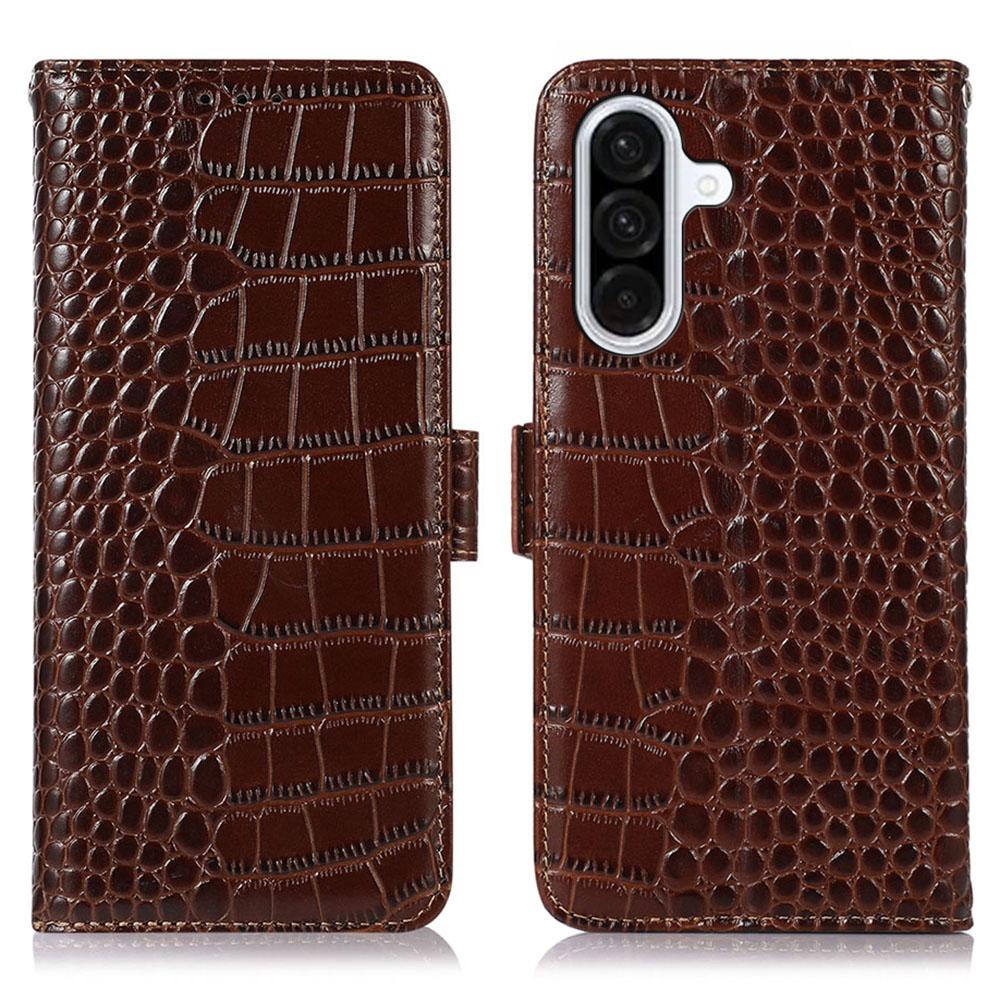 For Samsung Galaxy A17 Case Crocodile Texture Genuine Cow Leather Phone Wallet Cover