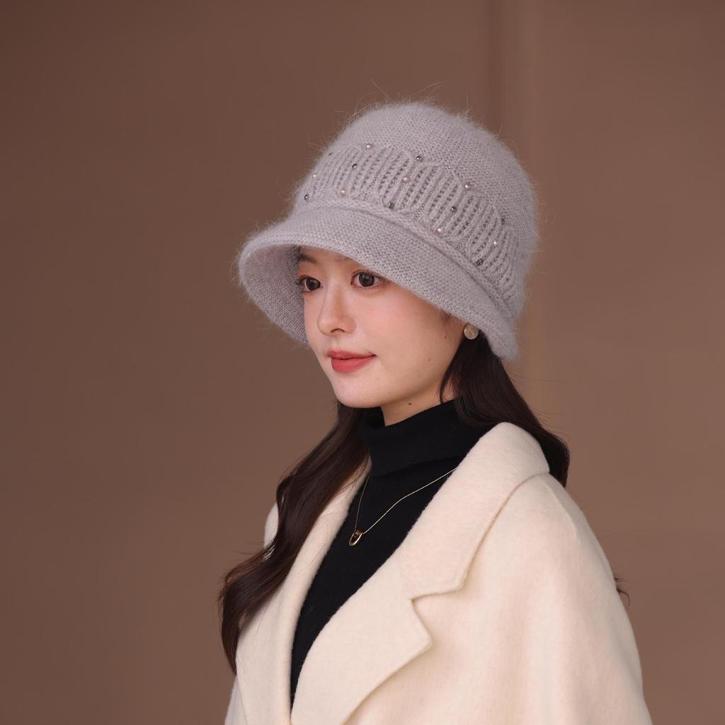 Autumn and Winter Warm Rabbit Fur Hat Women's Middle-aged and Elderly Cold-proof Ear Protection Hat Fashion Knitted Hat