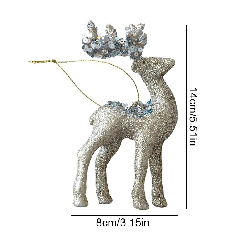 1PC Flocked Reindeer Tree Decoration Glitter Reindeer Scandinavian Christmas Ornament Holiday Decor 10x14cm