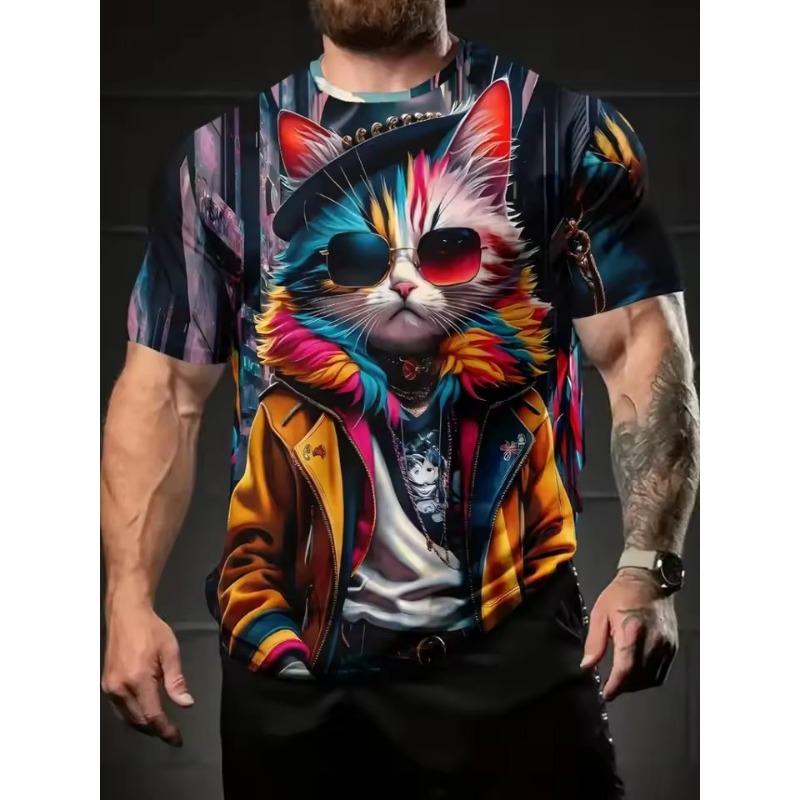 3D T-Shirts for Men Funny Cat Print Summer Casual O-Neck Short Sleeve Tee Tops Fashion Breathable Pullover Men's